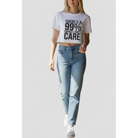 White Crop Top T-Shirt With "Theres A 99% Chance I Dont Care" Slogan - Picture 2 of 7
